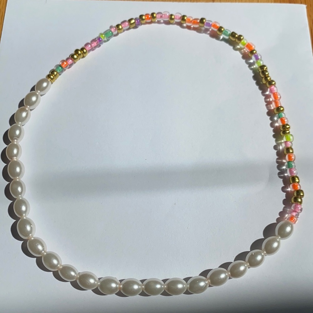 Pearl beaded stretchy handmade choker necklace